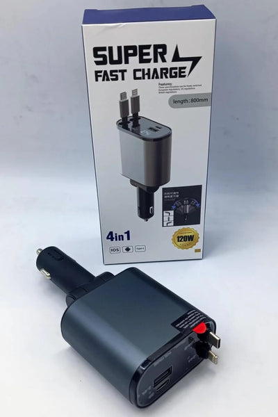 4-in-1 120W Retractable Car Charger