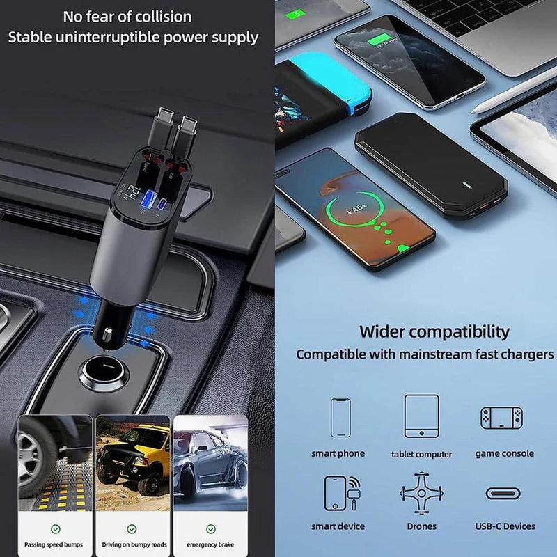 4-in-1 120W Retractable Car Charger