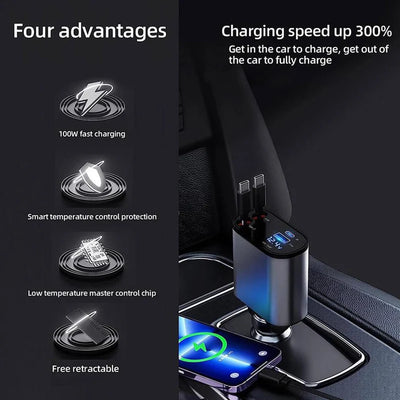 4-in-1 120W Retractable Car Charger